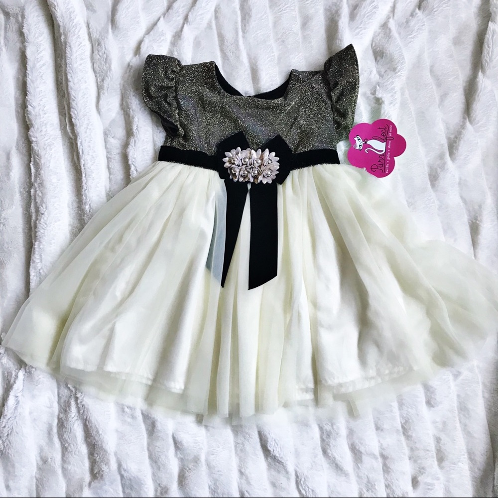 Cream, black and gold toddler dress